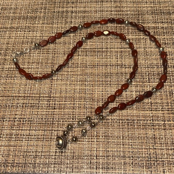 Jasper Brown Bead and Tibetan Silver Extra Long Necklace Handmade - Picture 4 of 6
